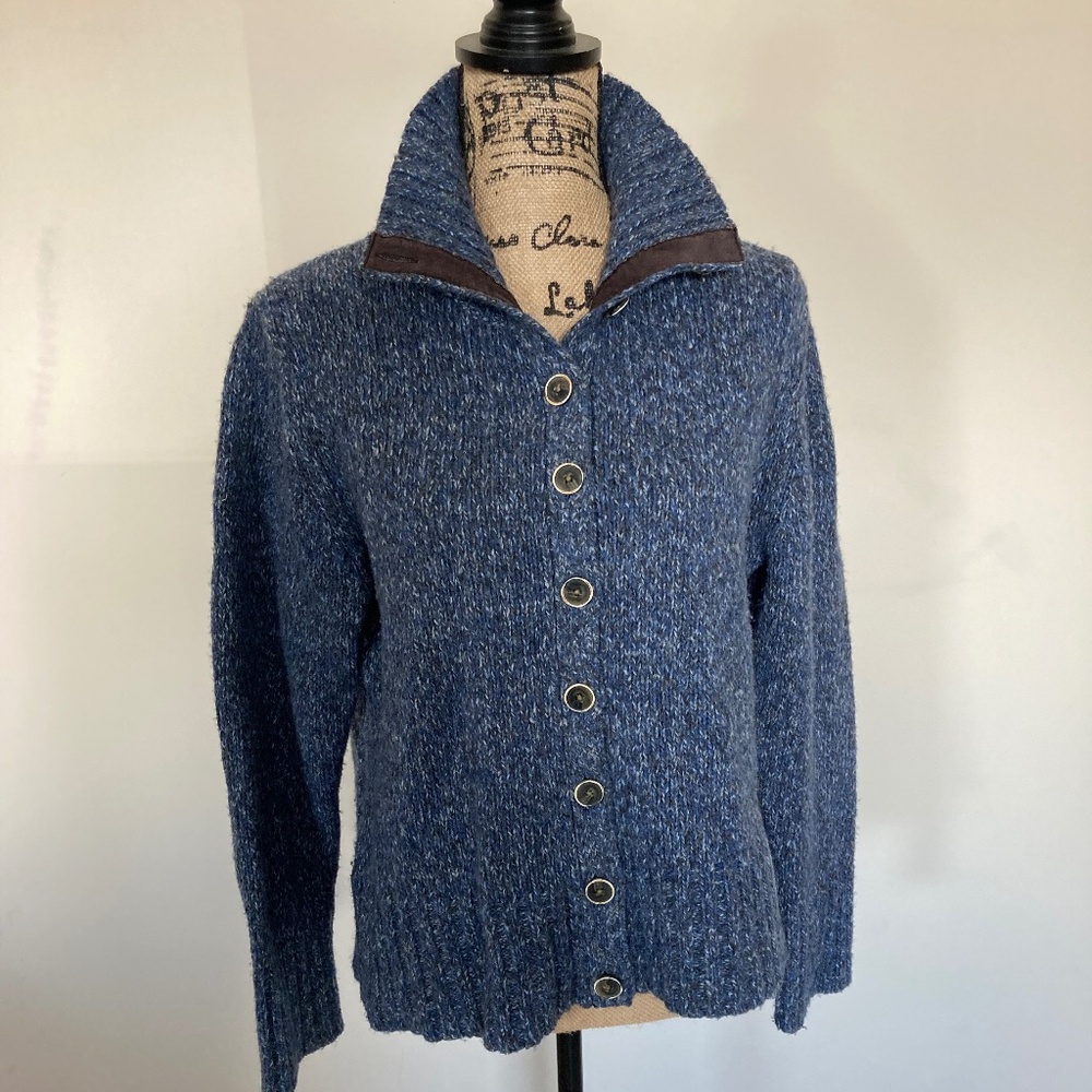 Eddie Bauer Wool Blend Cardigan With Leather Elbow Patches and details Sz XL